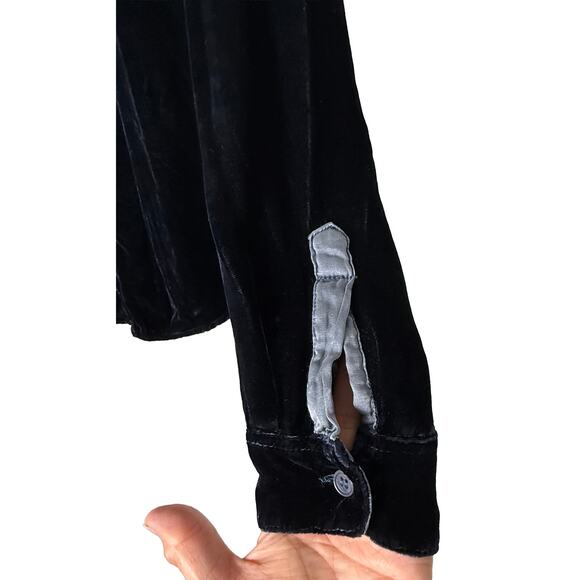 Free People x CP Shades Joss Velvet Velour Button Up Top Blouse Tunic Dark Blue - Picture 6 of 10